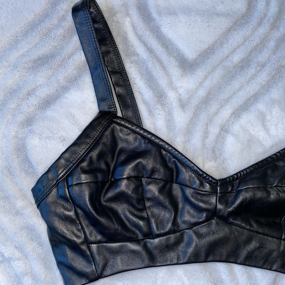 Black Leather Bra Crop Top